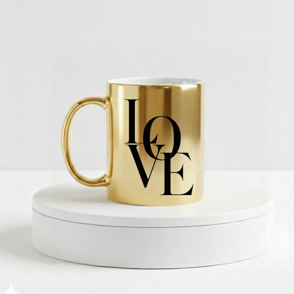 IGP Metallic Gold LOVE Ceramic Coffee Mug, 300 ml Inspirational Gift Cup, Premium Print, for Couples