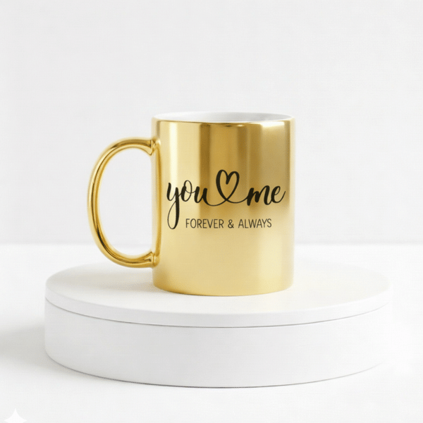IGP Metallic Gold You & Me Forever Always Ceramic Mug, 300 ml Romantic Coffee Cup, Premium Gift for 