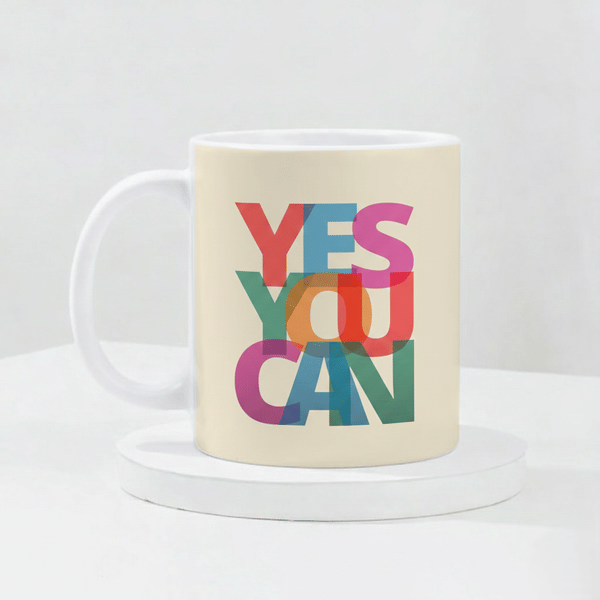 IGP Motivational Beige Ceramic Mug Yes You Can Quote Inspirational Office Home Tea Cup 300ml Reusabl