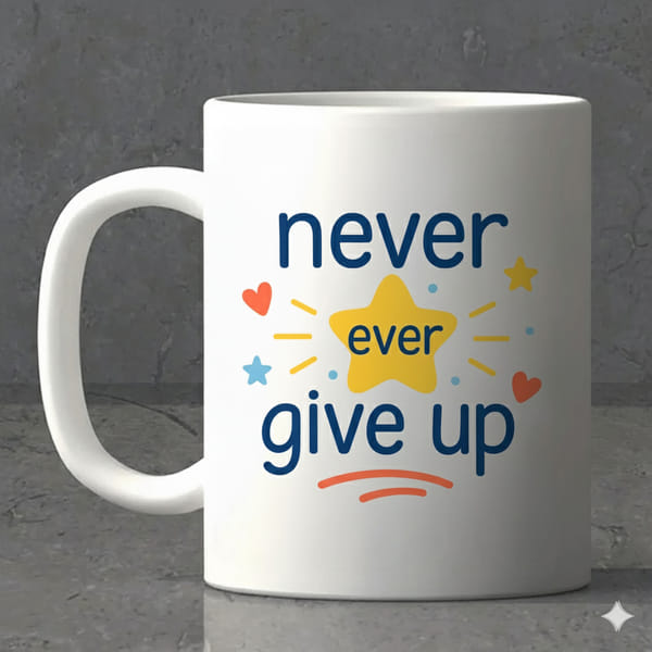 IGP Never Give Up Coffee Mug - 300 ml Capacity, Ideal Gift for Friends and Family