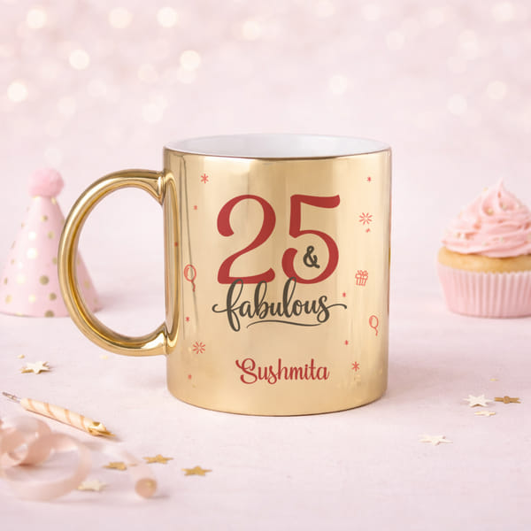 IGP Personalized 25 & Fabulous Gold Metallic Mug | Premium Ceramic | 300 ml | 25th Birthday Gift