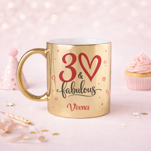 IGP Personalized 30 & Fabulous Gold Metallic Mug | Premium Ceramic 300 ml | Birthday Coffee Cup | El