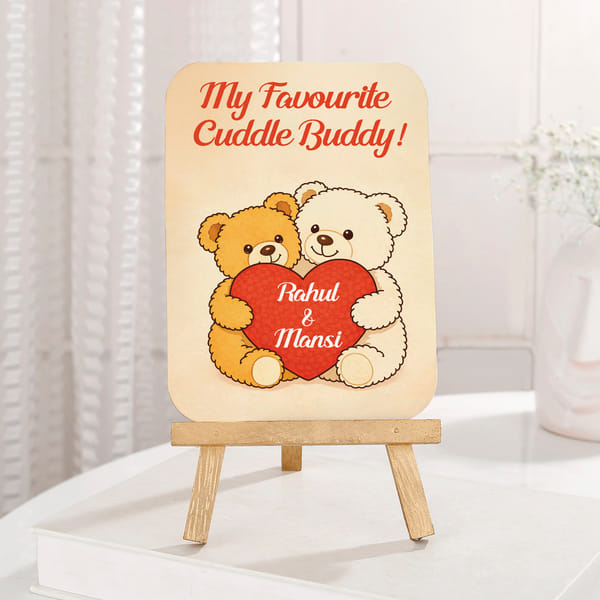 IGP Personalized Cuddle Buddy Acrylic Photo Frame | Wooden Easel | Couple Name Romantic Gift