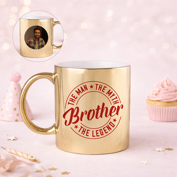 IGP Personalized Gold Metallic Mug | Photo Coffee Cup 300 ml | Unique Gift For Brother