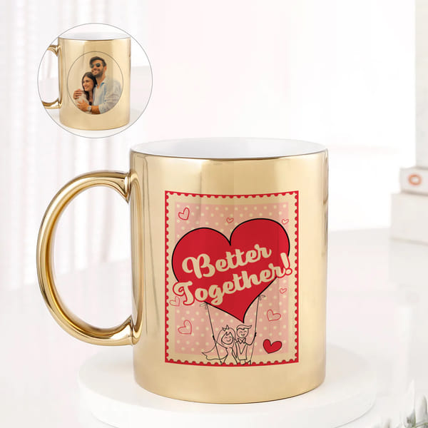 IGP Personalized Golden Ceramic Couple Mug Custom Photo & Better Together Design, 300ml Metallic Fin