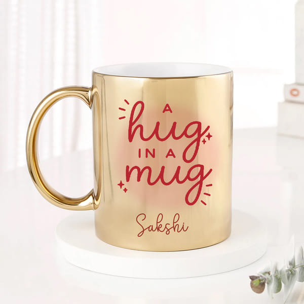 IGP Personalized Golden Ceramic Mug with Name, A Hug In A Mug Message, 300 ml Heartwarming Gift for 