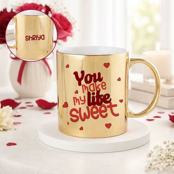 IGP Personalized Golden Ceramic Mug with Name, â€œYou Make My Life Sweetâ€ Message, 300 ml Gift for