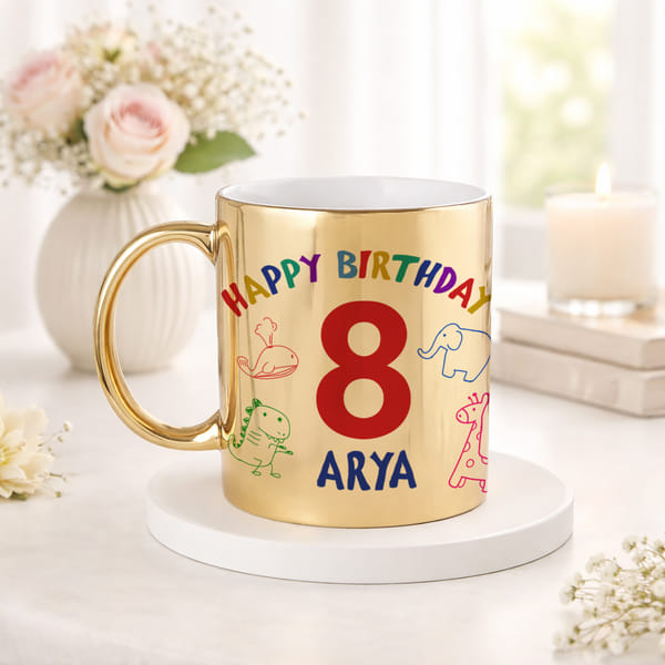 IGP Personalized Happy Birthday Gold Metallic Mug with Name and Age | 300ml Ceramic Coffee Cup for K