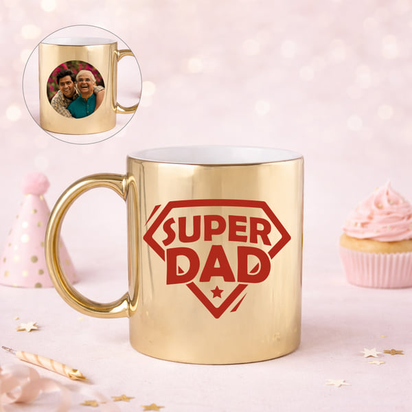 IGP Personalized Super Dad Gold Metallic Mug | Premium Ceramic 300 ml | Best Dad Gift