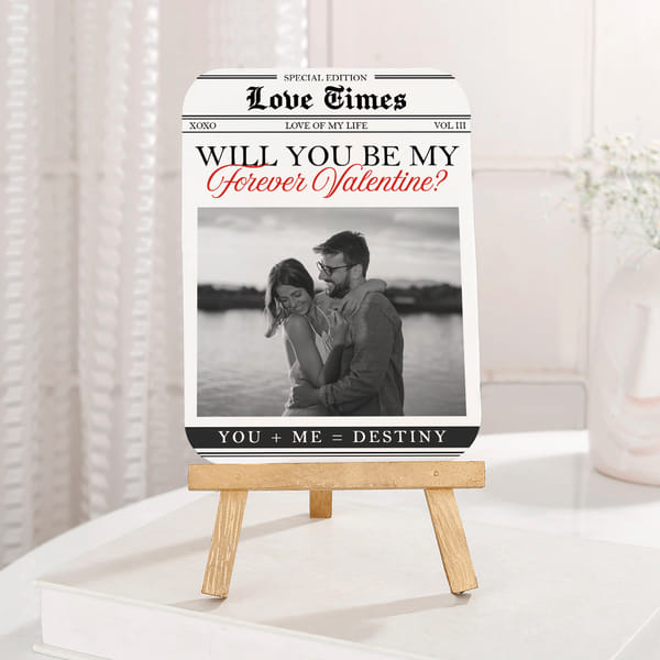IGP Personalized Valentine Photo Frame with Wooden Easel | Love Times Newspaper Design | Romantic Co