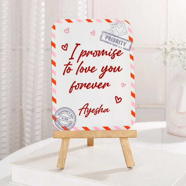 IGP Personalized Valentine Photo Frame with Wooden Easel | Postcard Love Promise Design | Custom Acr