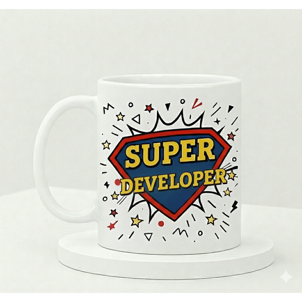 IGP Super Developer Ceramic Mug for Programmers | White Coffee Cup with Comic Design | 300 ml Office
