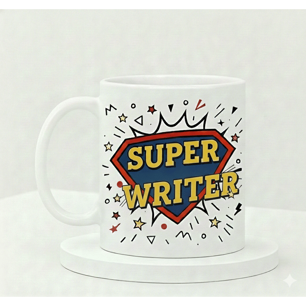 IGP Super Writer Ceramic Mug for Creators | 300 ml White Coffee Cup with Comic Design | Desk Gift