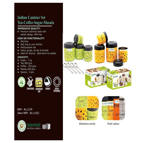 Indian Canister Set-Tea-coffee-Sugar-Masala