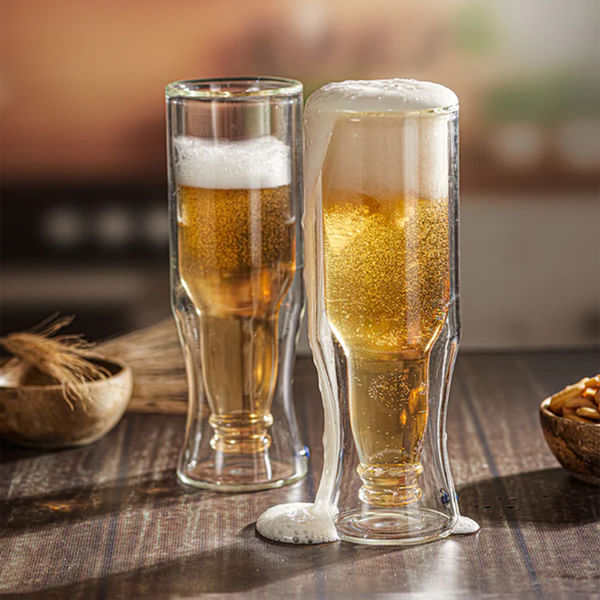 Inverted Bottle Shaped Beer Glass - Set Of 2