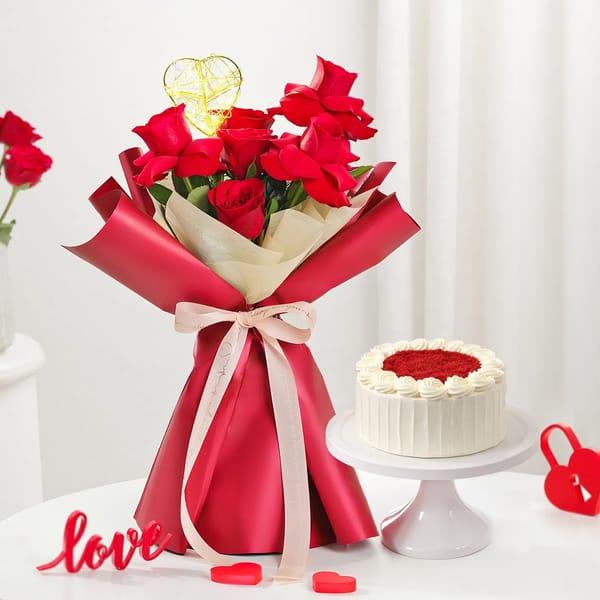 Irresistible Rose And Cake Combo