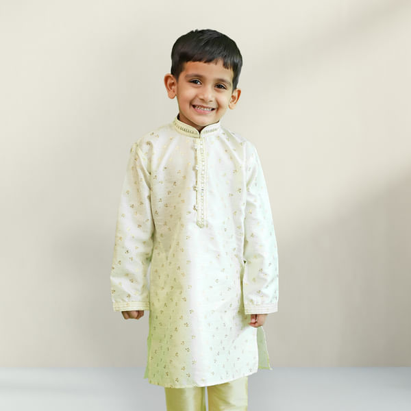 Ivory Art Silk Kurta Set for Kids