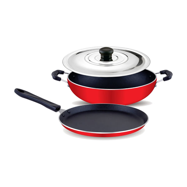 Jaipan Non Stick 2pcs Gift Set- Gold Series 2.6mm Dosa Tawa 250 mm + Kadhai 220 mm with Lid