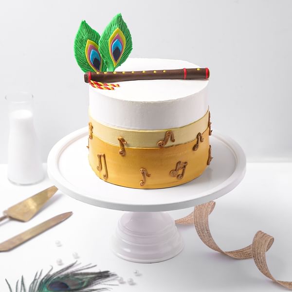 Janmashtami Flute And Feather Cake