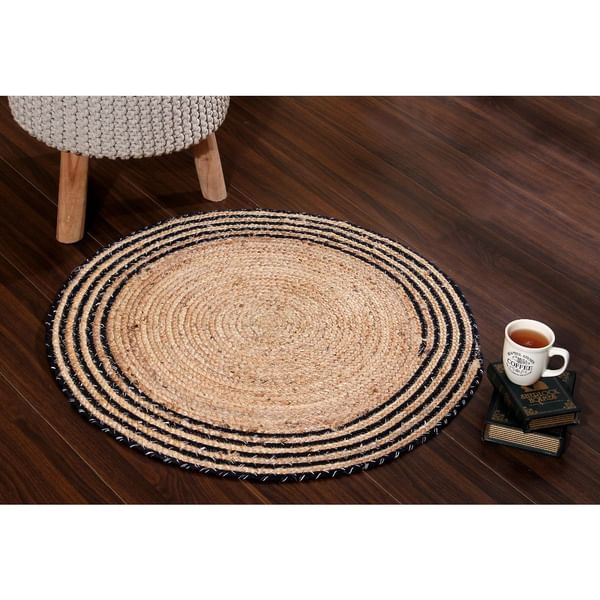 Jute Rug - Beige And Black - Single Piece