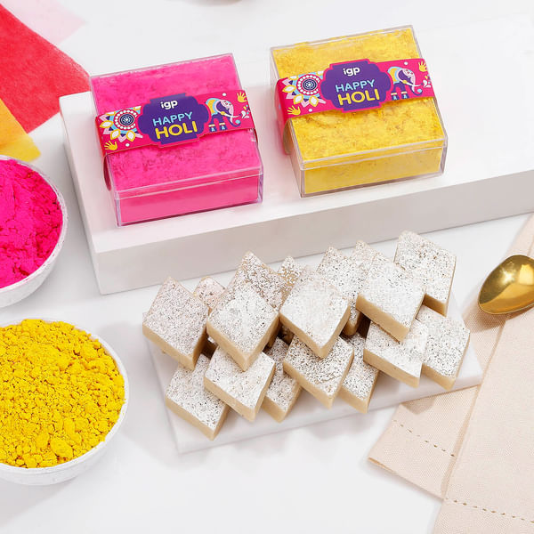 Kaju Katli And Herbal Gulaal Holi Hamper