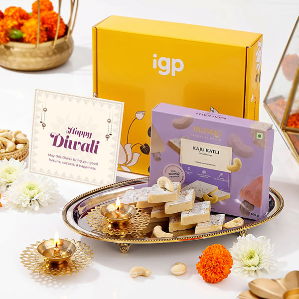 Kaju Katli & Diya Diwali Gift Set