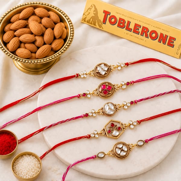 Kundan and Meena Rakhi Set with Toblerone & Almonds
