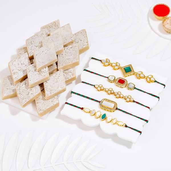 Kundan Charm Rakhi Combo - Set Of 5