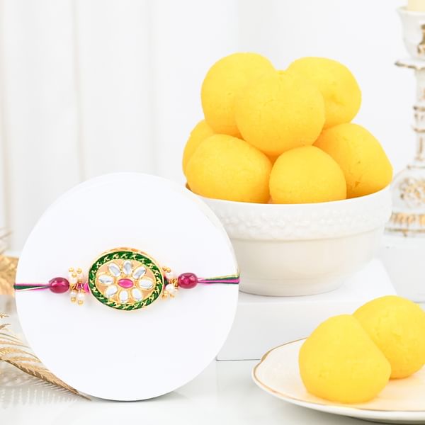 Kundan Charm Rakhi Gift Combo