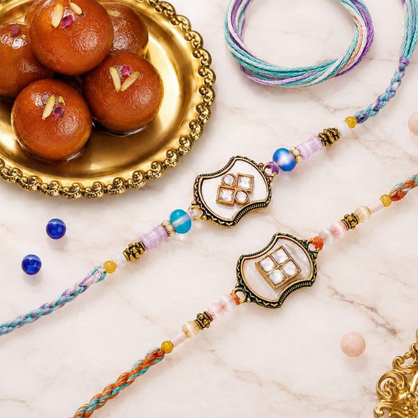 Kundan Mother of Pearl Duo Rakhi with Gulab Jamun