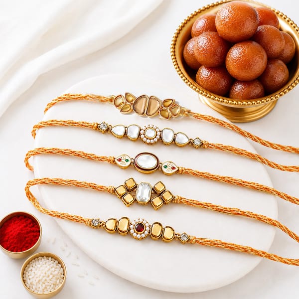 Kundan Polki Rakhi Set with Gulab Jamun