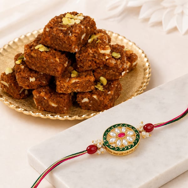 Kundan Rakhi and Delicacy Combo