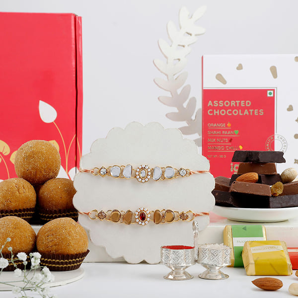 Kundan Rakhi And Delicious Sweets Hamper