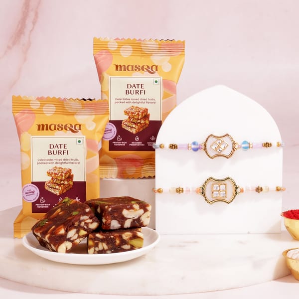 Kundan Rakhi with Date Barfi Combo