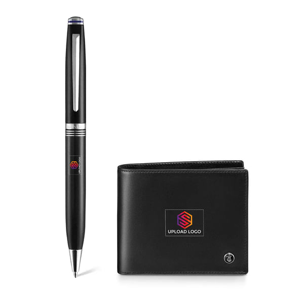 Lapis Bard Ballpoint Pen And Mayfair Coin Pocket Wallet - Black