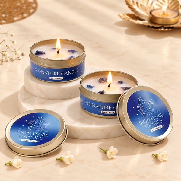 Lapis Lazuli Tin Stone Candles - Set of 2