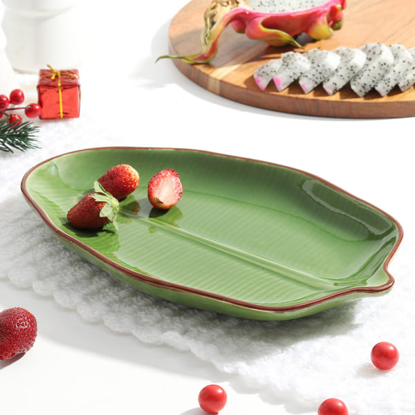 Large Green Ceramic Leaf Platter