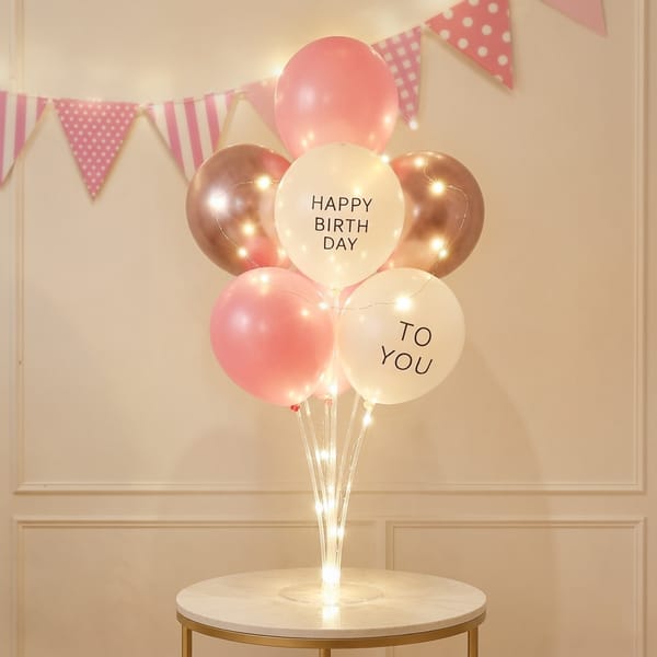LED Happy Birthday Pastel Pink Balloon Arrangement