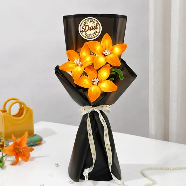 LED Orange Pipe Cleaner Lily Bouquet