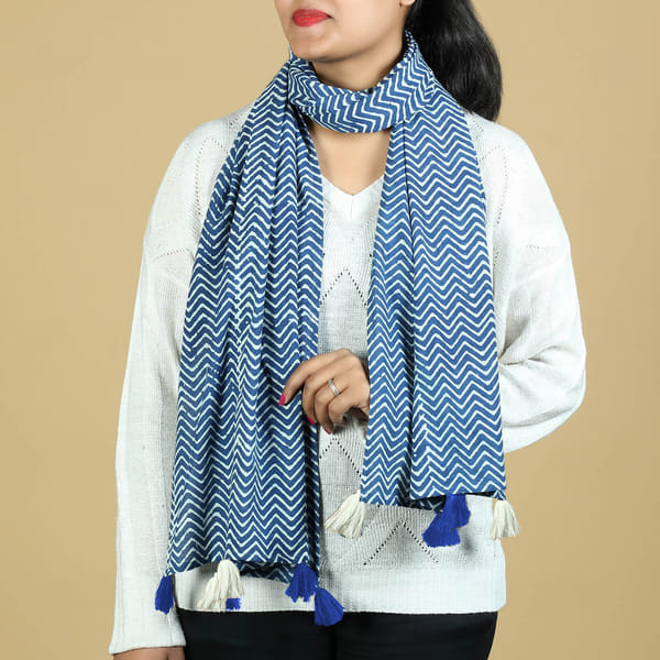 Leheriya Printed Cotton Stole with Tassels