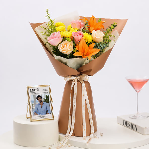 Leo Mix Flowers Bouquet with Personalized Frame