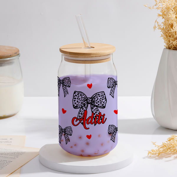 Leopard Bow Personalized Can Glass Tumbler