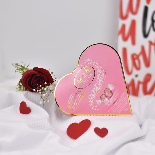 Lindt Strawberry Chocolates & Red Rose