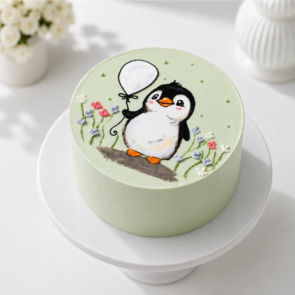 Little Penguin Floral Cake