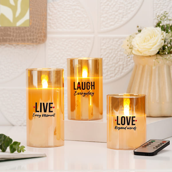 Live Laugh Love Gold LED Candles - Set Of 3