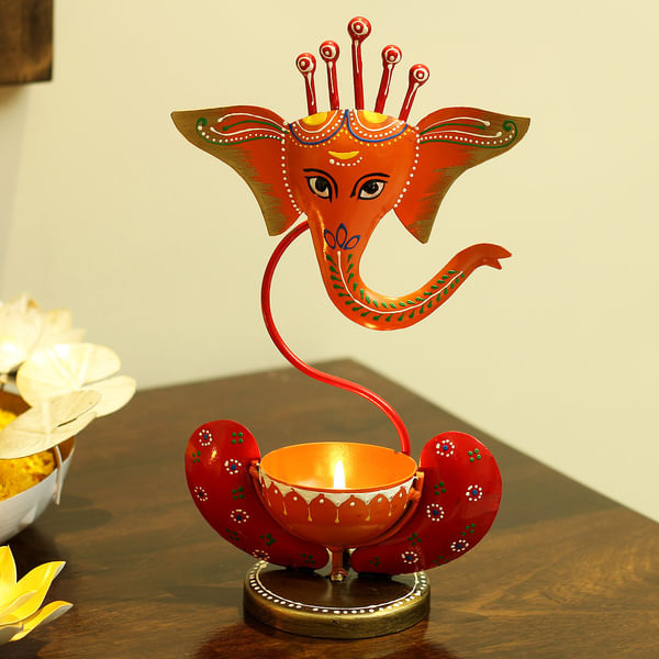 Lord Ganesha Designer Large Metal Diya