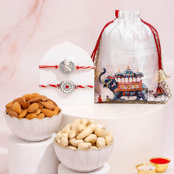 Lord Ganesha & Floral Rakhi Combo With Gourmet Treats