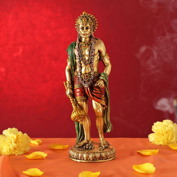 Lord Hanuman Statue in Standing Posture (Gold Finish)