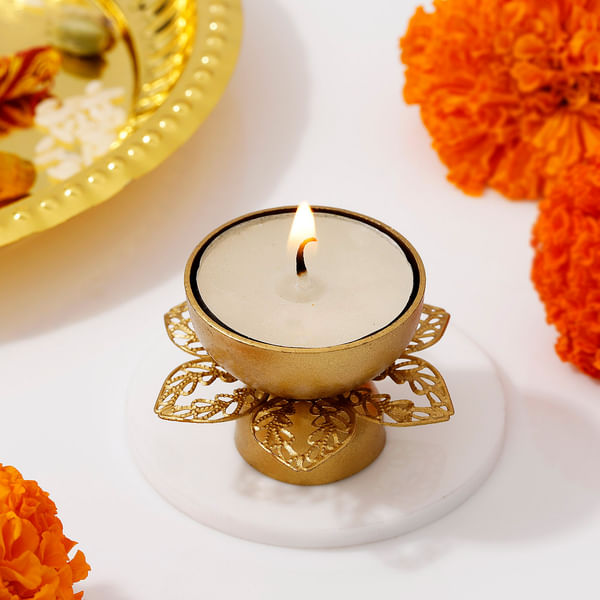 Lotus Metal Diya with Tealight Candle