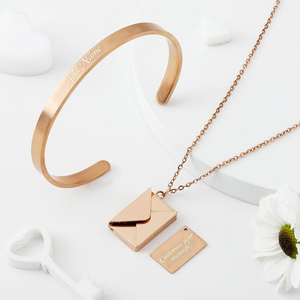 Love Bling - Personalized Envelope Pendant Chain With Cuff Bracelet